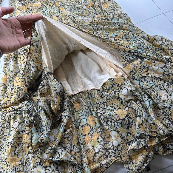 Free People Dress Womens XS Cream Green Feeling Groovy Floral Maxi Chiffon Boho - Picture 6 of 12